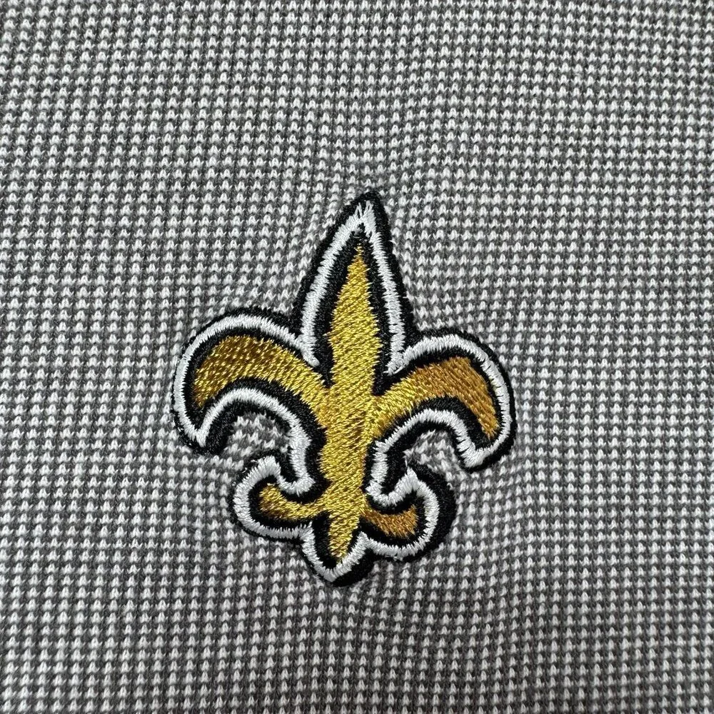 VTG 90s NFL Saints Polo Shirt L New Orleans Logo Athletic Black Gray Reebok - Picture 5 of 7